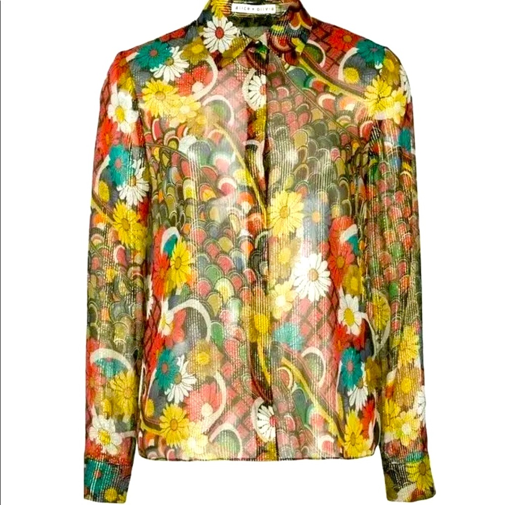 🌟Alice + Olivia 'Willa' Floral Melody Silk Blous, Size XS🌟